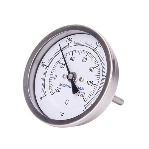 MEASUREMAN Fully Stainless Steel Pot, Kettle, Brewing Bimetal Thermometer, 3" Dial, 2-1/2" Stem, 0-250 deg F/-20-120 deg C, -1% Accuracy, Adjustable, 1/2" NPT Back Mount （2 Pack） - size: 3" Dial, 2-1/2" Stem, 0-250 deg F/-20-120 deg C, style: 2-1/2" Stem