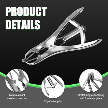 Goat Banding Kit, Stainless Steel Expander Tool 200pcs 3-Size Rubber Bands | Livestock Banding Kit with Expander Plier, Suitable for Goats Sheep Calves Hogs, Durable Humane Handling Tool Animal Care - color: silver, size: Small