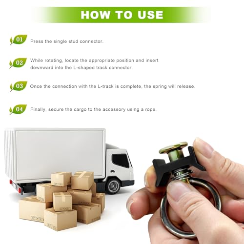 12 PCS L Track Single Stud Fitting, 4000LBS Aluminum Keeper Cargo Control with Stainless Steel Round Ring, 360 Degree L-Track Tie Down O-Ring for Truck Trailer Sedan