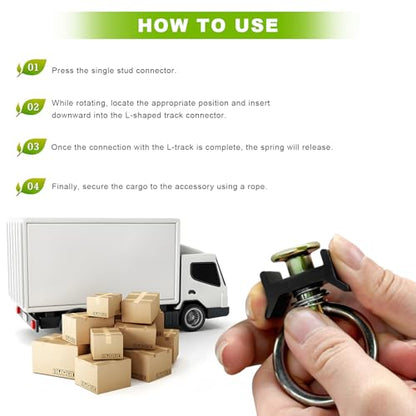 12 PCS L Track Single Stud Fitting, 4000LBS Aluminum Keeper Cargo Control with Stainless Steel Round Ring, 360 Degree L-Track Tie Down O-Ring for Truck Trailer Sedan