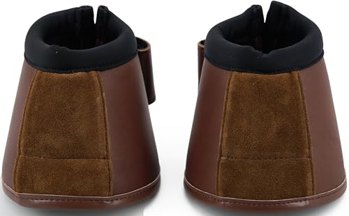 Jeereal No Turn Bell Boots Hoof Protection,Shock Absorbing, Water-Repellent,with Anti-Spin Fastening System |Neoprene,Waterproof Cloth,Genuine Leather (Coffee, Pony (Small)) - color: Coffee, size: Pony (Small)