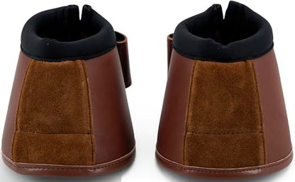 Jeereal No Turn Bell Boots Hoof Protection,Shock Absorbing, Water-Repellent,with Anti-Spin Fastening System |Neoprene,Waterproof Cloth,Genuine Leather (Coffee, Pony (Small)) - color: Coffee, size: Pony (Small)