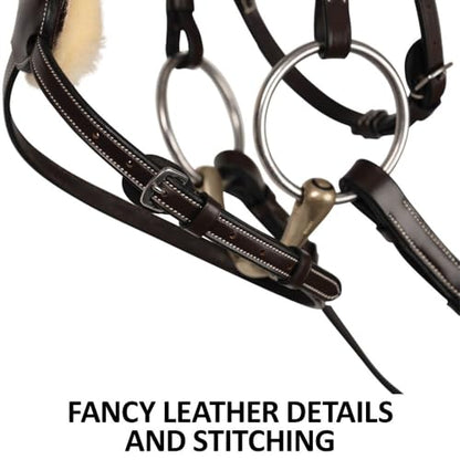 Schneiders Figure 8 English Jump Bridle for Horses Buffalo Leather | Fancy Stitching | Comfort Crown | Non-Slip Reins Included | Adjustable Fit - size: Cob Size