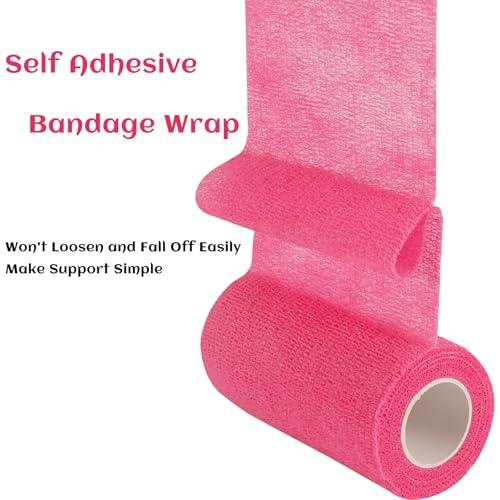 6 Rolls Elastic Self Adhesive Bandage Wrap 4 Inch, Breathable Non Woven Cohesive Bandage, Vet Wrap for Dogs, Ankle Sprains Swelling Medical First Aid Tape, Sports Athletic Tape Hot Pink - color: 4 Inch-6 Count Hot Pink