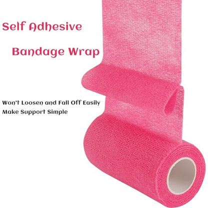 6 Rolls Elastic Self Adhesive Bandage Wrap 4 Inch, Breathable Non Woven Cohesive Bandage, Vet Wrap for Dogs, Ankle Sprains Swelling Medical First Aid Tape, Sports Athletic Tape Hot Pink - color: 4 Inch-6 Count Hot Pink