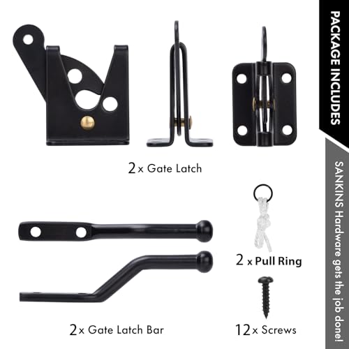 Self Locking Gate Latch for Wooden Fence with Pull String, 2pcs | Automatic vinyl gate latch, post mount automatic gravity fence latches for pool/garden/shed - size: With Pull Ring
