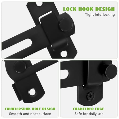 Flip Latch Gate Latch, Barn Door Lock, Door Latches for Top of Door, Barn Wood Fence, Backyard, Cabinet, Heavy Duty 201 Stainless Steel Gate Hardware Black