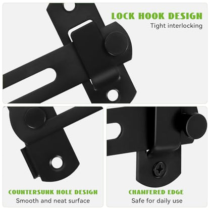 Flip Latch Gate Latch, Barn Door Lock, Door Latches for Top of Door, Barn Wood Fence, Backyard, Cabinet, Heavy Duty 201 Stainless Steel Gate Hardware Black
