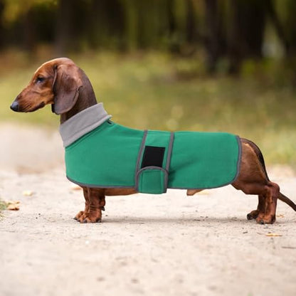 Dachshund Coats Sausage Dog Fleece Coat in Winter Miniature Dachshund Clothes with Hook and Loop Closure and high vis Reflective Trim Safety - Green - M - color: Green, size: Medium(Back: 17"-18"in)