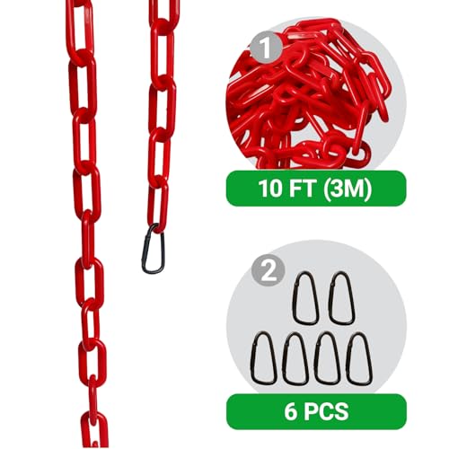 10FT Breakaway Livestock Goat Collars - Customizable into 6 Individual Adjustable Safety Collars, Plastic Chain with Quick-Release Links for Goats, Sheep, Alpacas (Red)