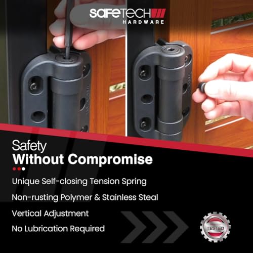 Safetech Hardware TopKlik Self Closing Gate Hinges | Self-Aligning Heavy Duty Spring Hinge | Adjustable Tension | Pool Safety Hinges | Any Square Post, Aluminum Gates | Swing Close 90lb SHG-90L White - color: White, size: TOPKLIK