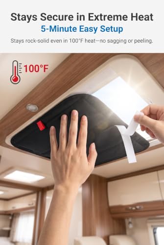 RV Skylight Cover, Reflective Aluminum Film Sun Shade Insulator, Oxford Cloth Foldable Magnet No Drill Roof Vent Blocker, Universal Camper Ceiling Window Screen for Most RVs (Black+Silver)