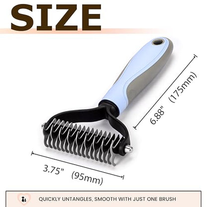 Double Sided Dematting Comb for Dogs & Cats - 2-in-1 Undercoat Rake & Double Coat Dog Brush, Pet Grooming Tool for Removing Mats & Deshedding (Blue) - size: Pet Grooming Comb