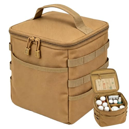 Travel Medicine Bag,Medication Pill Bottle Organizer Empty Case - color: Square Brown