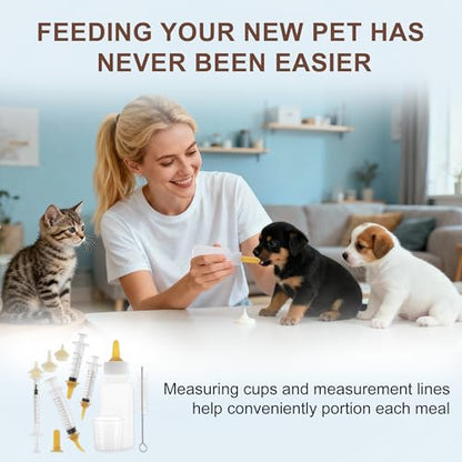 Kitten Bottle Feeding Kit, Pet Nursing Kit, Yellow, 1 Set | Easy-to-Use Kitten Feeding Set, Complete Care Solution for Feeding, Kitten Bottle Feeding Set with Nursing Nipples - color: Yellow