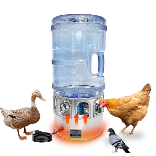 Heated Chicken Waterer 5 Gallon Poultry Water Heater Adjustable Temperature