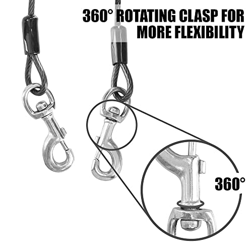 BV Dog Tie Out Cable 25 Feet - Heavy Duty Dog Lead Up to 250 Pounds - Reflective & Rust-Free with Quick Release Swivel Clips & 360° Rotating Clasp - Tangle-Free Dogs Runner for Yard (Grey, Pair) - color: 250lbs/ 25ft/ Grey, style: Pair