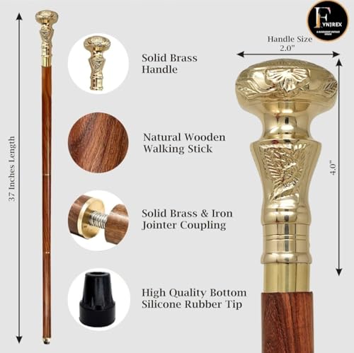 Vintage Brass Handle Victorian Telescope Fold able Wooden Walking Stick, Walking Cane with for Men & Women, Fancy Canes, Ideal Gift