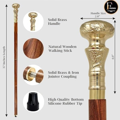 Vintage Brass Handle Victorian Telescope Fold able Wooden Walking Stick, Walking Cane with for Men & Women, Fancy Canes, Ideal Gift