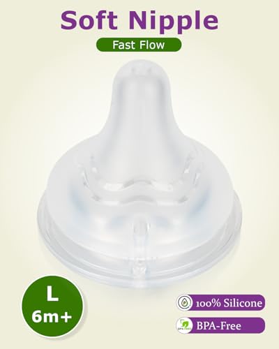 Silicone Nipples for Lansinoh Bottles, Size L,Replacement Bottle Nipple,6m+,Fast Flow, 6 Count - color: 6m+,L, 6 counts