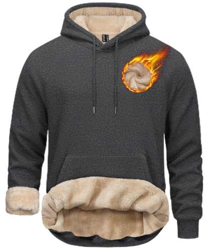 TACVASEN Men's Sherpa Hoodies Midweight Fleece Winter Thermal Sweatshirts - color: 02 Dark Grey, size: Medium