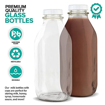 Stock Your Home Liter Glass Milk Bottles (2 Pack) - 32-Oz Milk Jars with Lids - Food Grade Glass Bottles - Dishwasher Safe - Bottles for Milk, Buttermilk, Honey, Maple Syrup, Jam, BBQ Sauce - size: 32oz, style: 2 Pack