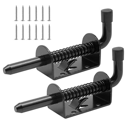 5 Inch Spring Loaded Gate Latch Pin, 2pcs Barrel Bolt Spring Latch | Black, Heavy Duty, Steel Door Lock Latch, for Cabinet, Shed, Trailer, Equipment - color: Black
