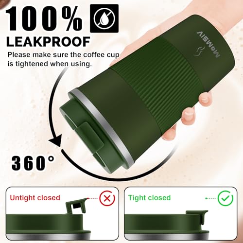 MOMSIV 17oz Travel Coffee Mug, Insulated Coffee Cup with Leakproof Lid - color: B-Dark Green-17oz