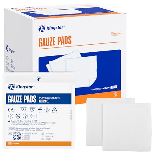 100 Pack Sterile Gauze Pads 4x4 Inch 12-Ply, 100% Cotton Large Gauze Sponges for Wound Care, Highly Absorbent Bulk Hospital-Grade First Aid & Surgical Dressing - size: 4"x4"(Pack of 100)