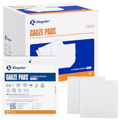 100 Pack Sterile Gauze Pads 4x4 Inch 12-Ply, 100% Cotton Large Gauze Sponges for Wound Care, Highly Absorbent Bulk Hospital-Grade First Aid & Surgical Dressing - size: 4"x4"(Pack of 100)