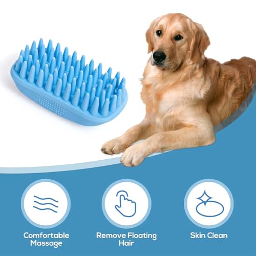 Dog Bath Brush, Pet Silicone Shampoo Brush, Rubber Shower Wash Curry Brush, Soft Shedding Bathing Brush Removes Loose & Shed Fur, for Short Long Haired Dogs Cats Massage Comb