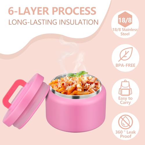 PIQUEBAR 8oz Kids Thermo for Hot Food,Small Lunch Thermo Food Container Stainless Steel,Easy Open Wide Mouth Thermo for Hot Cold Food for Preschool Travel - color: Pure Pink