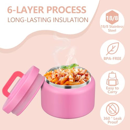 PIQUEBAR 8oz Kids Thermo for Hot Food,Small Lunch Thermo Food Container Stainless Steel,Easy Open Wide Mouth Thermo for Hot Cold Food for Preschool Travel - color: Pure Pink