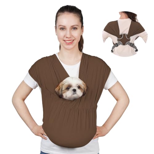 Supet Dog Sling Carrier for Small Pet, Adjustable Hands Free Front Backpack - color: Brown, size: Regular
