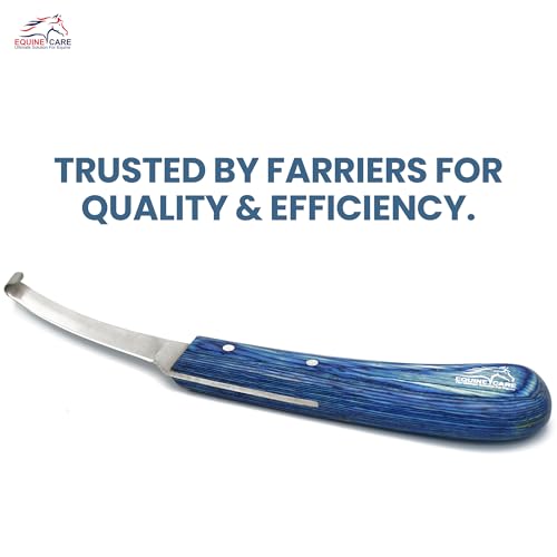 Equine Care Right-Handed Narrow Farrier Hoof Knife, Horses, Ponies, Minis | Narrow hoof knife for detail trimming; J2 stainless steel blade; smooth blue layered handle; right- or left-handed - style: Right-Handed