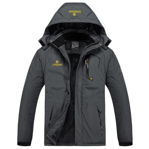 Men's Winter Ski Jacket Warm Fleece Waterproof Outdoor Mountain Hiking Windbreaker Hooded Snow Rain Coat - color: Grey, size: Small