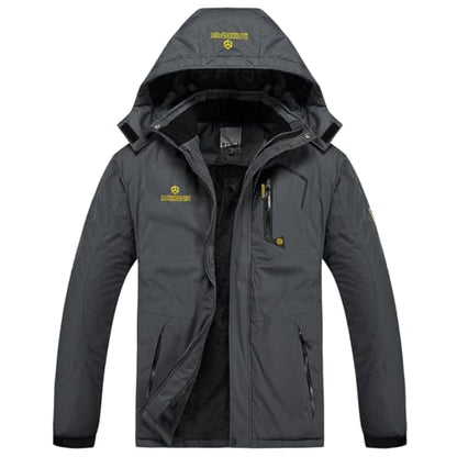 Men's Winter Ski Jacket Warm Fleece Waterproof Outdoor Mountain Hiking Windbreaker Hooded Snow Rain Coat - color: Grey, size: Small