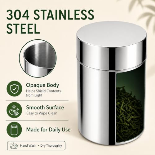 2 Pack Matcha Powder Storage Canisters, 304 Stainless Steel Tea Tins with Double Lids, Small Tea Canister for Loose Leaf Tea, Coffee Grounds, Cocoa, Sugar, Spices, Kitchen Pantry Storage