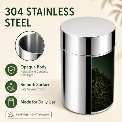 2 Pack Matcha Powder Storage Canisters, 304 Stainless Steel Tea Tins with Double Lids, Small Tea Canister for Loose Leaf Tea, Coffee Grounds, Cocoa, Sugar, Spices, Kitchen Pantry Storage