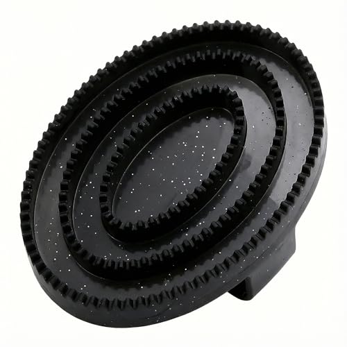 Horse Brush Black Flexible Oval Grooming Pad With Soft Teeth For Coat Cleaning Bath Lather Tack Box Storage Everyday Barn Use For Horses Dogs - color: Black