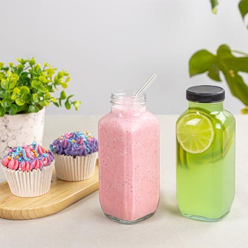 umud Juice Bottles with Lids, 16 Oz - Set of 8 - Clear Glass Jars with Caps - Reusable Empty Drink Containers for Juicing, Smoothies, Water, Milk, Kombucha Storage, Wellness Shots and More (8)