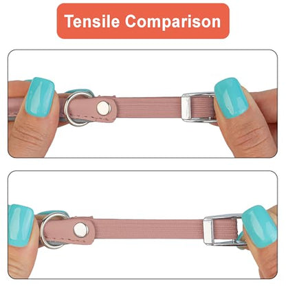 OOPSDOGGY Rolled Leather Cat Collar with Bell, Reflective Kitten Collars with Buckle Include Safety Elastic Strap - Adjustable Small Pet Collars for Boy Girl Cats (Blush) - color: Blush