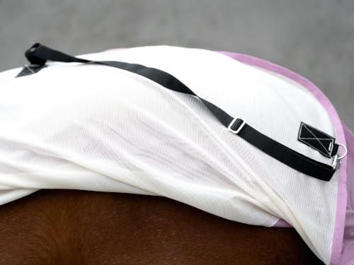 Mesh Horse Fly Sheet with Detachable Neck Cover | Dual-Zone UV Protection & Breathable Design | Elastic Webbing Belly Wrap & Leg Straps | Pink, 72 Inch - color: Ice Cream Pink, size: 72