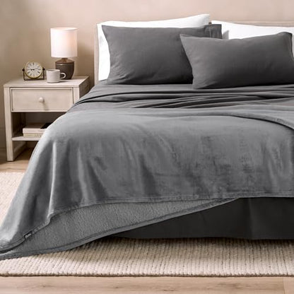Bare Home Sherpa Fleece Blanket (Twin/Twin XL, Grey with Grey Sherpa) | Reversible Blanket for Bed, Sofa, and Couch, Warm & Lightweight, Fluffy & Soft - color: 06 - Grey - Grey, size: Twin/Twin XL