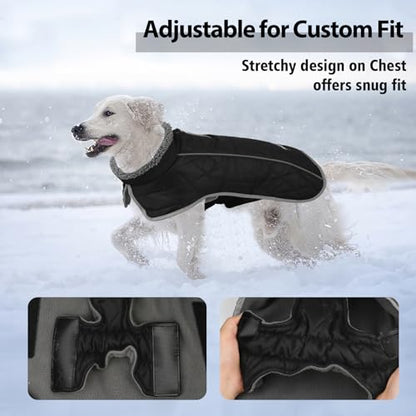 Fragralley Dog Coat Medium, Waterproof Dog Jacket with Warm Fleece Lining, Adjustable Reflective Dogs Winter Coat, Turtleneck Pet Coats for Cold Weather (Black M) - color: Black, size: Medium