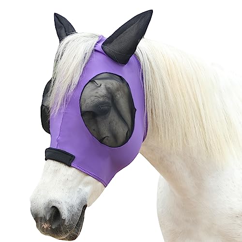 Stretchy Horse Fly Mask with Ears, Large Eye Space Violet Full - color: Violet, size: Full