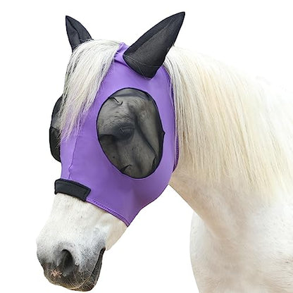 Stretchy Horse Fly Mask with Ears, Large Eye Space Violet Full - color: Violet, size: Full