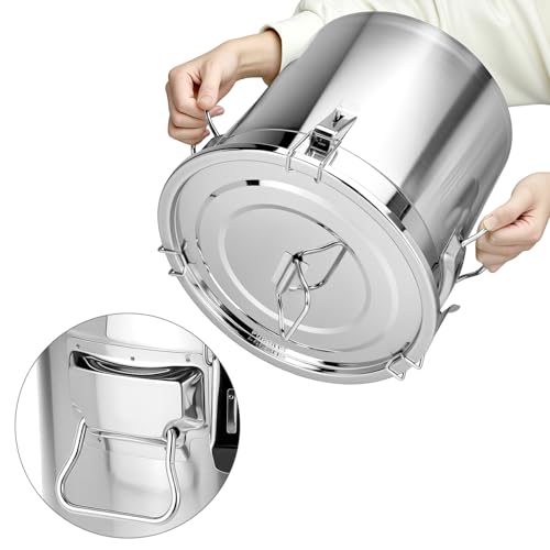 QWORK 5.5 Gallon 304 Stainless Steel Airtight Container, 21L 710oz Metal Storage Bin with Locking Lid & Side Handles, Heavy Duty Canister for Pet Food, Rice, Flour