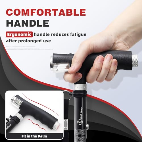 BeneCane Walking Cane for Women Folding Cane for Men with Two Led Lights Quad Cane with Stable Base Lightweight and Adjustable Walking Stick - color: Carved Black
