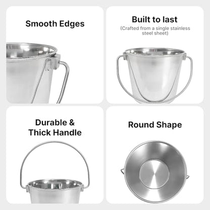 Half Gallon Stainless Steel Bucket - Durable Metal Bucket 2 Quart | Rust-resistant Bucket For Food Prep Cleaning Feeding & Watering Pets & Livestock - For Crates Kennel Cages & Fences - size: 2 Quarts